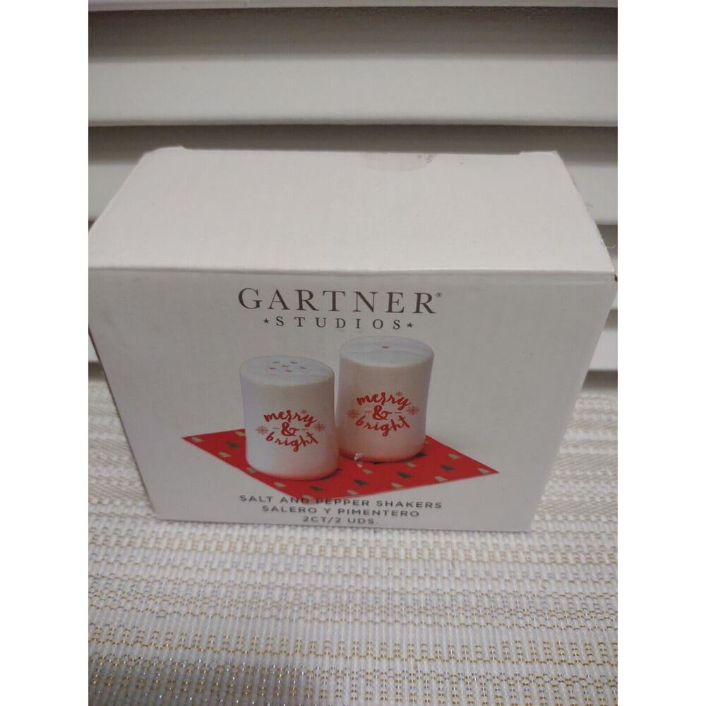 Gartner Studios Merry & Bright Christmas Party White Salt & Pepper Shakers Set